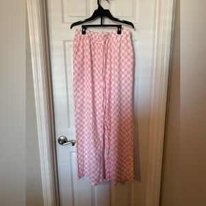 Pink Checkered Wide-Leg Pants